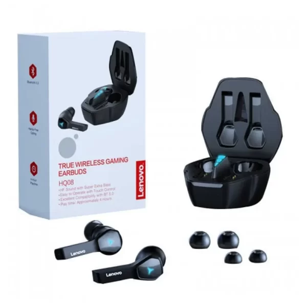 Lenovo HQ08 TWS Gaming Dual Earbuds Black Jhoori 1