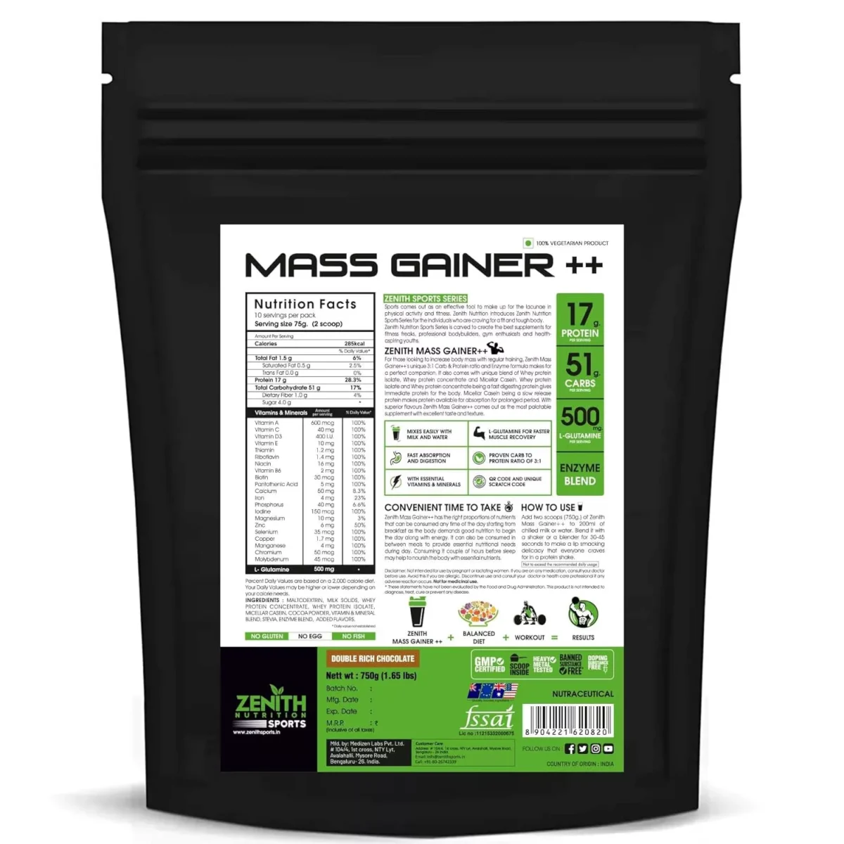 Zenith Nutrition Mass Gainer Chocolate 750 gm jhoori 4