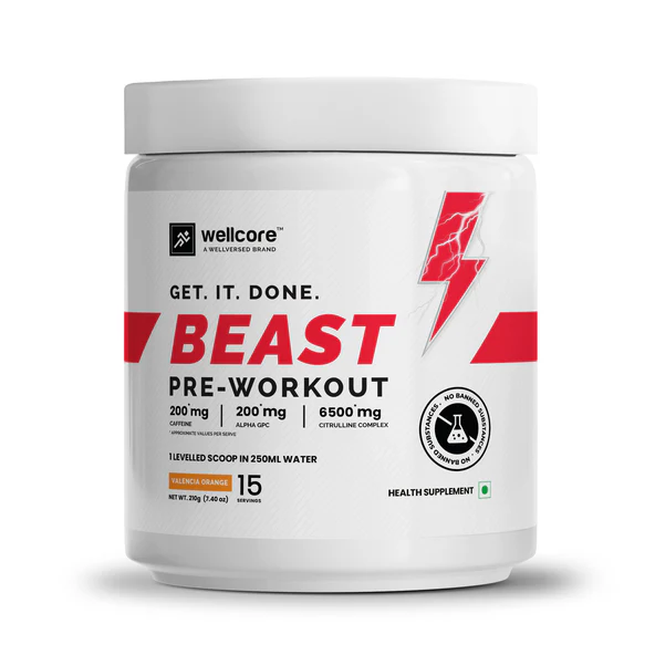 Wellcore Beast Mode Pre Workout Supplement for Boosting Energy, Stamina, and Focus