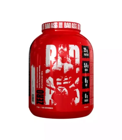 BAD ASS ZERO 100% Isolate Protein packaging with premium nutrition details