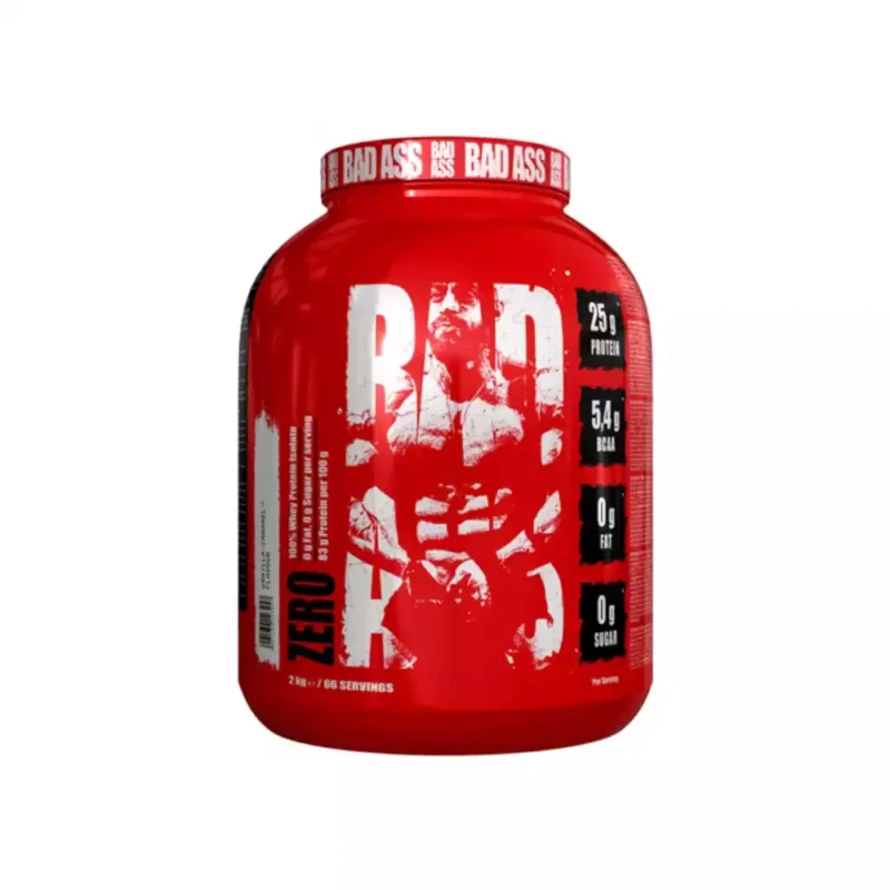 BAD ASS ZERO 100% Isolate Protein packaging with premium nutrition details