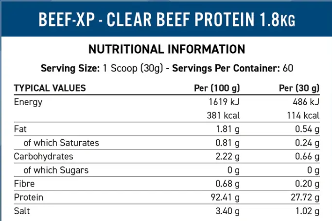 Applied Nutrition Beef XP-Nutritional Info