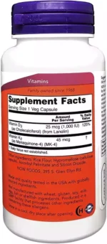 NOW Vitamin D-3 & K-2 - 120 Veg Capsules - Image 3