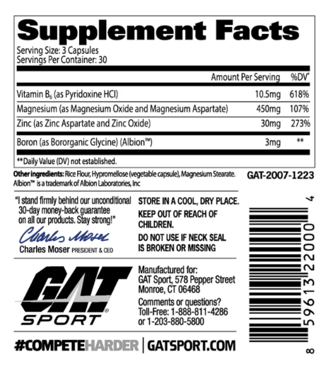 GAT ZMAG-T Vitamins (Zinc Magnesium B6 Boron) 90 Capsules – Front Label