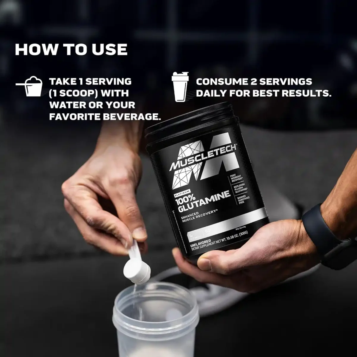 Muscletech 100% L-Glutamine - Unflavored, 60 Servings - Image 2