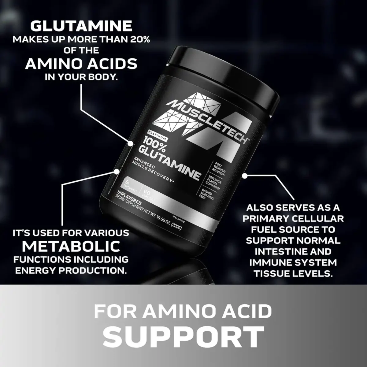 Muscletech 100% L-Glutamine - Unflavored, 60 Servings - Image 3